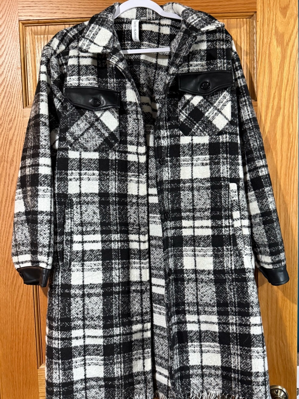 Black & White Plaid Longline Trench Coat - Unbranded